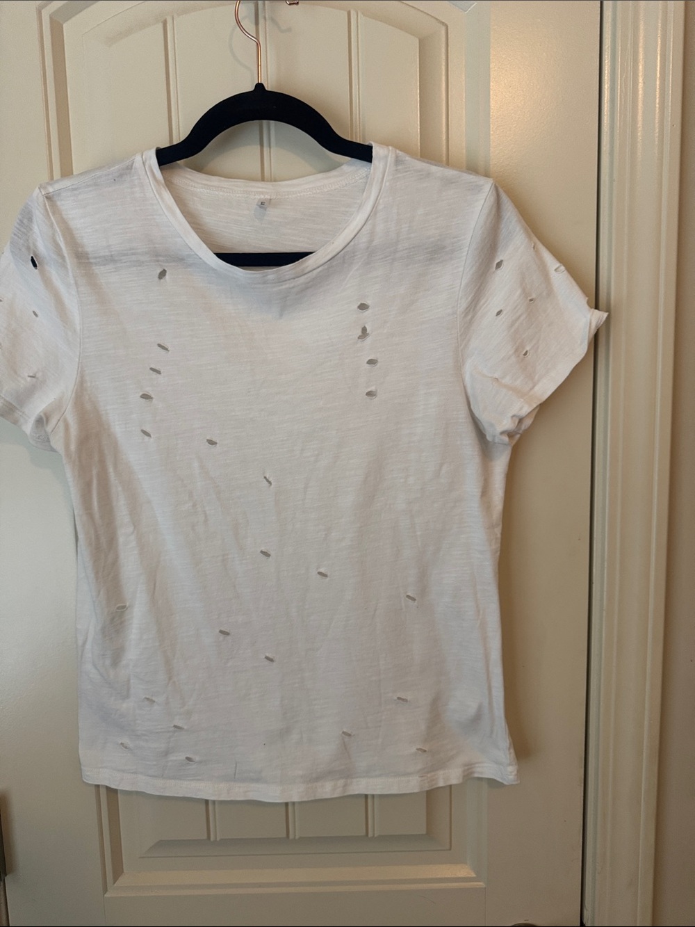 Lulu's White Distressed Short Sleeve Tee with Crew Neck